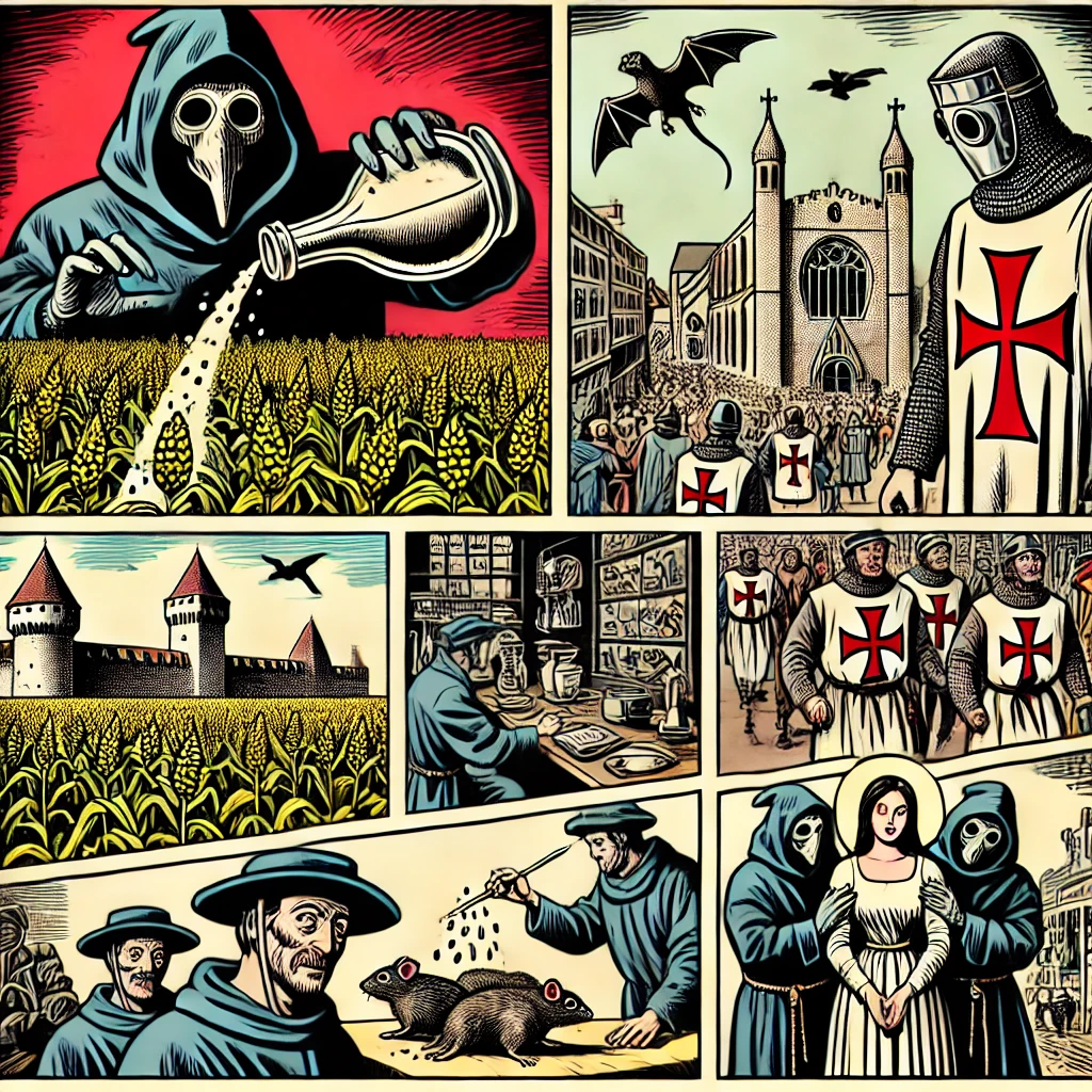 Black Plague as crop poisoning reprisal for Templar purge Upset of Money Lending